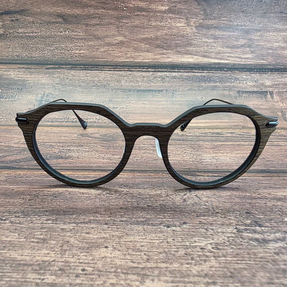 Arbor Eyewear 1001-MB Wood Grain Round Geometric Glasses Frame Brown Black 48-20